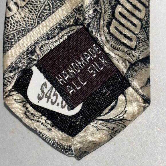 100% Silk Mens Tie by Museum Artifacts Money Theme Currency Handmade - Picture 6 of 8